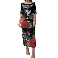 Hawaii Iwa Bird Family Matching Puletasi and Hawaiian Shirt Great Frigatebird Kanaka Tropical Flowers - Polynesian Pride