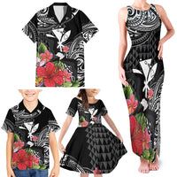 Hawaii Iwa Bird Family Matching Tank Maxi Dress and Hawaiian Shirt Great Frigatebird Kanaka Tropical Flowers - Polynesian Pride