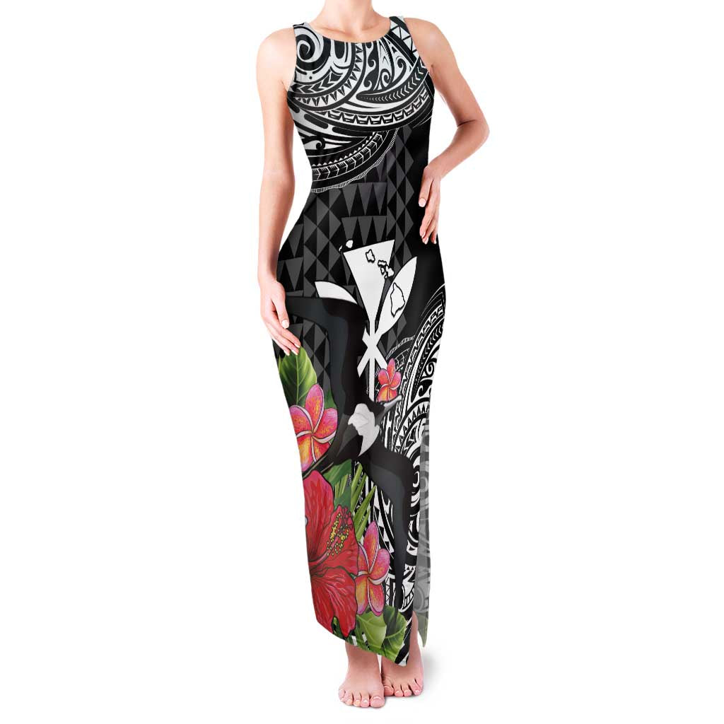Hawaii Iwa Bird Family Matching Tank Maxi Dress and Hawaiian Shirt Great Frigatebird Kanaka Tropical Flowers - Polynesian Pride