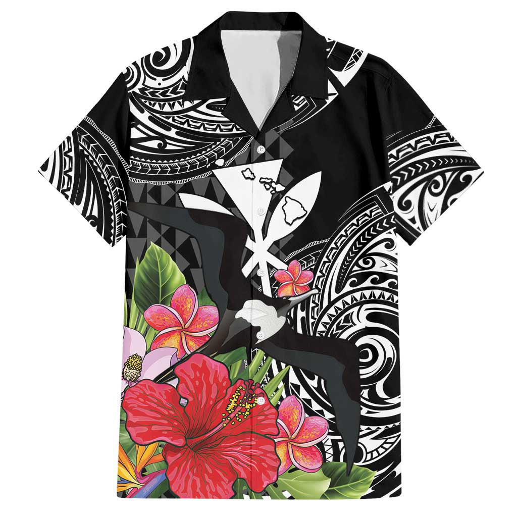 Hawaii Iwa Bird Hawaiian Shirt Great Frigatebird Kanaka Tropical Flowers - Polynesian Pride
