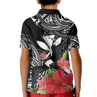 Hawaii Iwa Bird Kid Polo Shirt Great Frigatebird Kanaka Tropical Flowers - Polynesian Pride