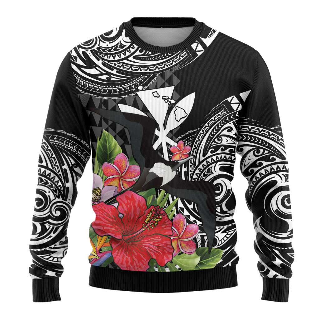 Hawaii Iwa Bird Ugly Christmas Sweater Great Frigatebird Kanaka Tropical Flowers LT14 - Polynesian Pride