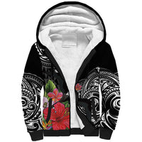 Hawaii Iwa Bird Sherpa Hoodie Great Frigatebird Kanaka Tropical Flowers LT14 Unisex Black - Polynesian Pride