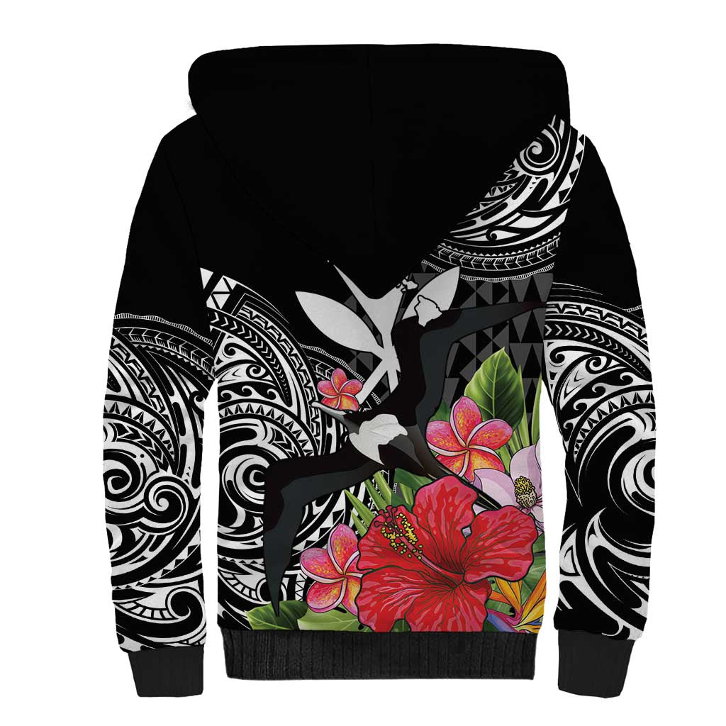 Hawaii Iwa Bird Sherpa Hoodie Great Frigatebird Kanaka Tropical Flowers LT14 - Polynesian Pride