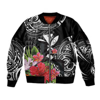 Hawaii Iwa Bird Sleeve Zip Bomber Jacket Great Frigatebird Kanaka Tropical Flowers - Polynesian Pride