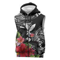 Hawaii Iwa Bird Sleeveless Zip Hoodie Great Frigatebird Kanaka Tropical Flowers LT14 Black - Polynesian Pride