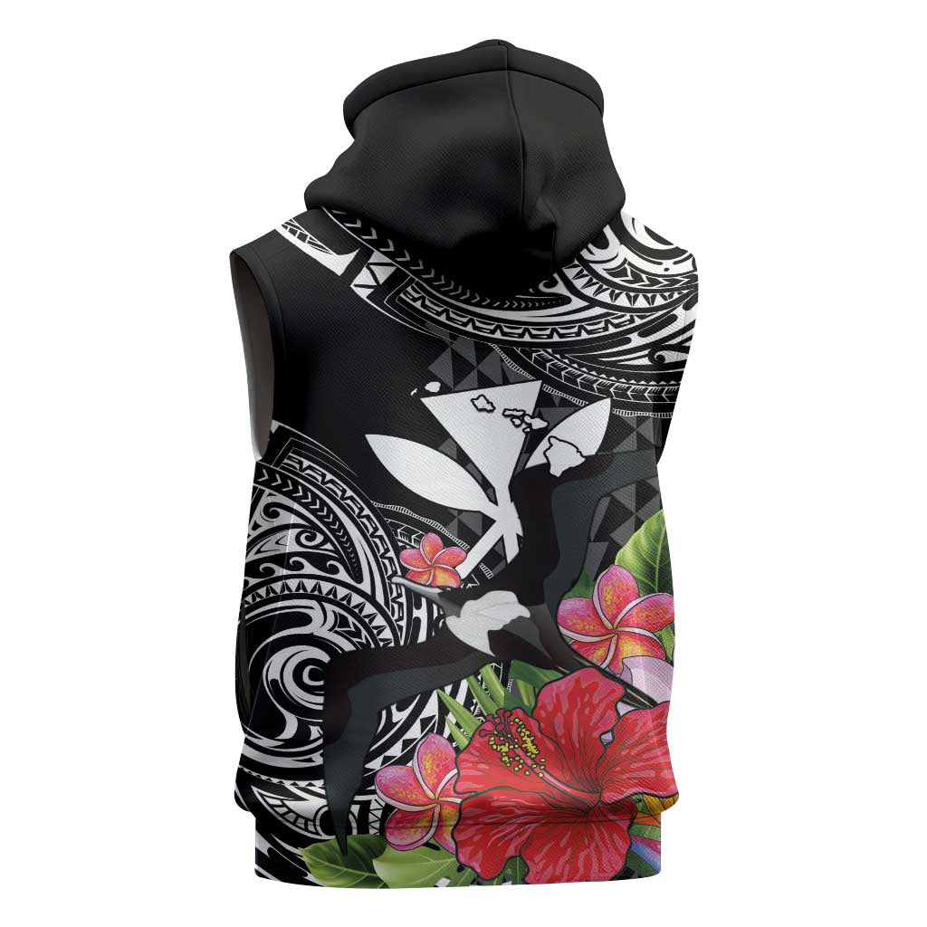 Hawaii Iwa Bird Sleeveless Zip Hoodie Great Frigatebird Kanaka Tropical Flowers LT14 - Polynesian Pride