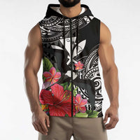 Hawaii Iwa Bird Sleeveless Zip Hoodie Great Frigatebird Kanaka Tropical Flowers LT14 - Polynesian Pride