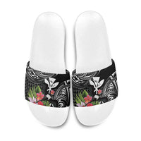 Hawaii Iwa Bird Slide Sandals Great Frigatebird Kanaka Tropical Flowers LT14 Black - Polynesian Pride