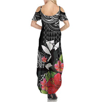 Hawaii Iwa Bird Summer Maxi Dress Great Frigatebird Kanaka Tropical Flowers - Polynesian Pride
