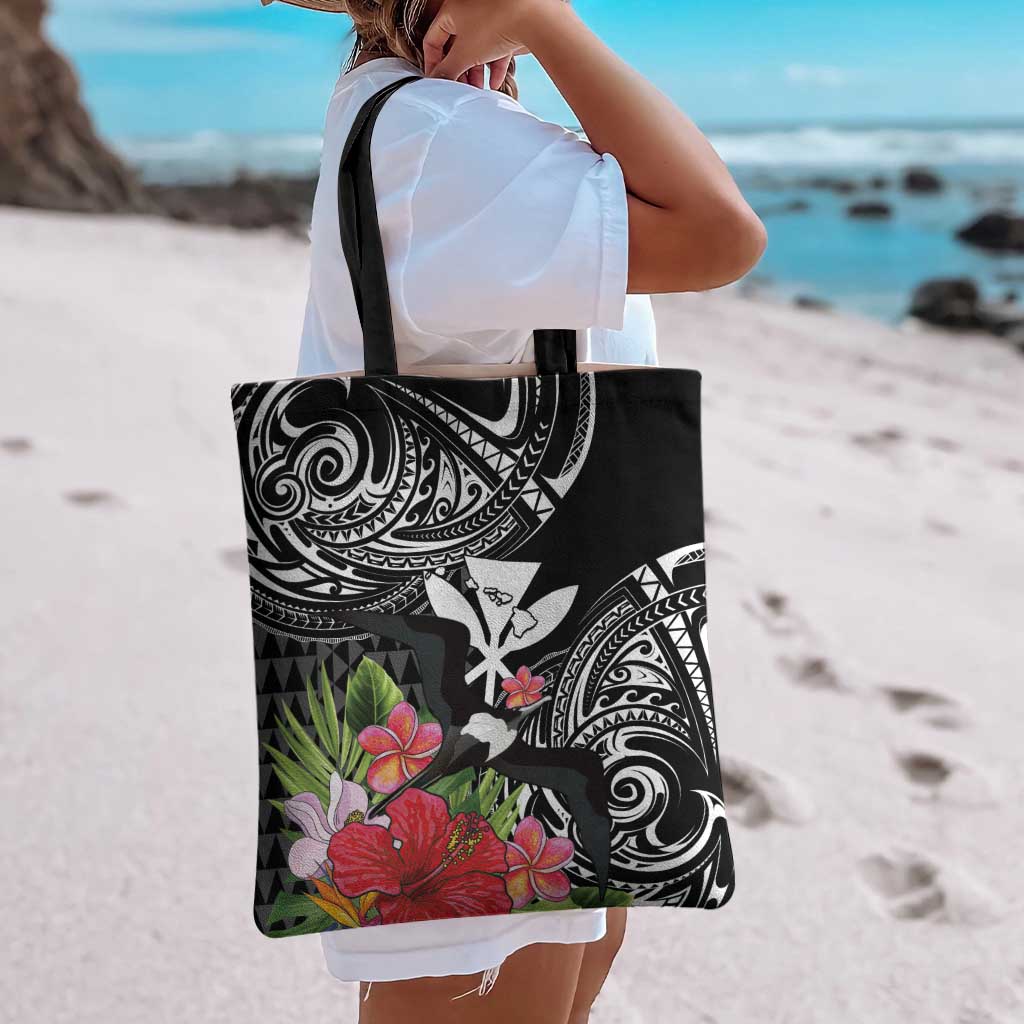 Hawaii Iwa Bird Tote Bag Great Frigatebird Kanaka Tropical Flowers LT14 - Polynesian Pride