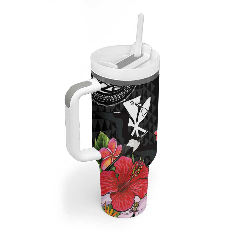 Hawaii Iwa Bird Tumbler With Handle Great Frigatebird Kanaka Tropical Flowers LT14 - Polynesian Pride