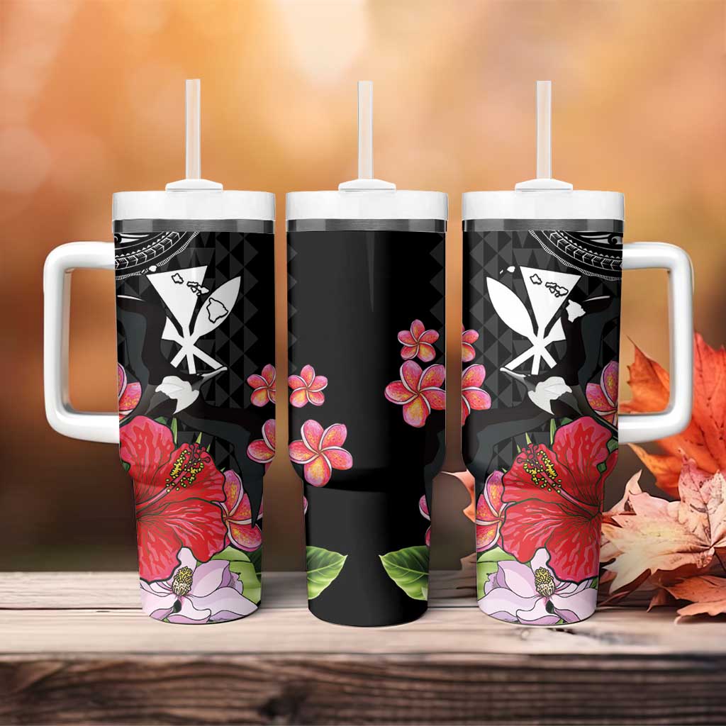 Hawaii Iwa Bird Tumbler With Handle Great Frigatebird Kanaka Tropical Flowers LT14 - Polynesian Pride