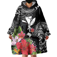 Hawaii Iwa Bird Wearable Blanket Hoodie Great Frigatebird Kanaka Tropical Flowers LT14 - Polynesian Pride