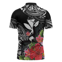 Hawaii Iwa Bird Zipper Polo Shirt Great Frigatebird Kanaka Tropical Flowers LT14 - Polynesian Pride