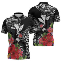 Hawaii Iwa Bird Zipper Polo Shirt Great Frigatebird Kanaka Tropical Flowers LT14 - Polynesian Pride