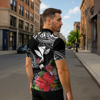 Hawaii Iwa Bird Zipper Polo Shirt Great Frigatebird Kanaka Tropical Flowers LT14 - Polynesian Pride