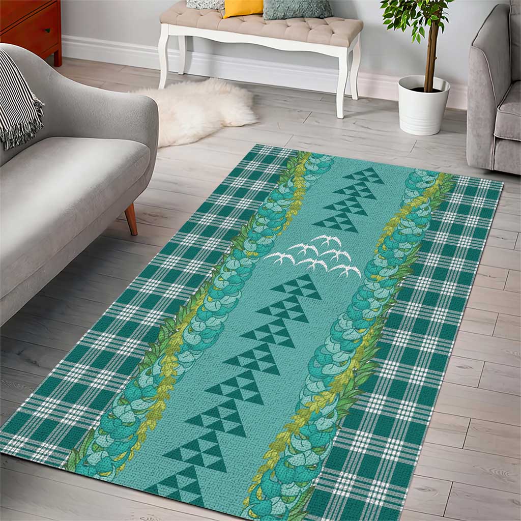 Teal Palaka Hawaii Iwa Bird Area Rug Hawaiian Kakau Jade Vine Lei LT14 - Polynesian Pride