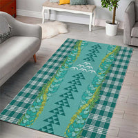 Teal Palaka Hawaii Iwa Bird Area Rug Hawaiian Kakau Jade Vine Lei LT14 - Polynesian Pride
