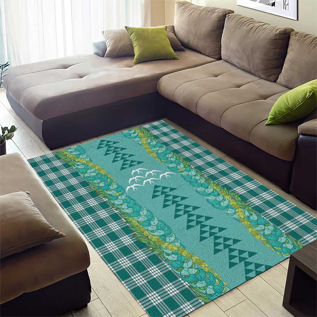 Teal Palaka Hawaii Iwa Bird Area Rug Hawaiian Kakau Jade Vine Lei LT14 - Polynesian Pride