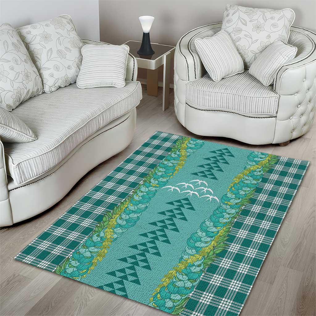 Teal Palaka Hawaii Iwa Bird Area Rug Hawaiian Kakau Jade Vine Lei LT14 - Polynesian Pride