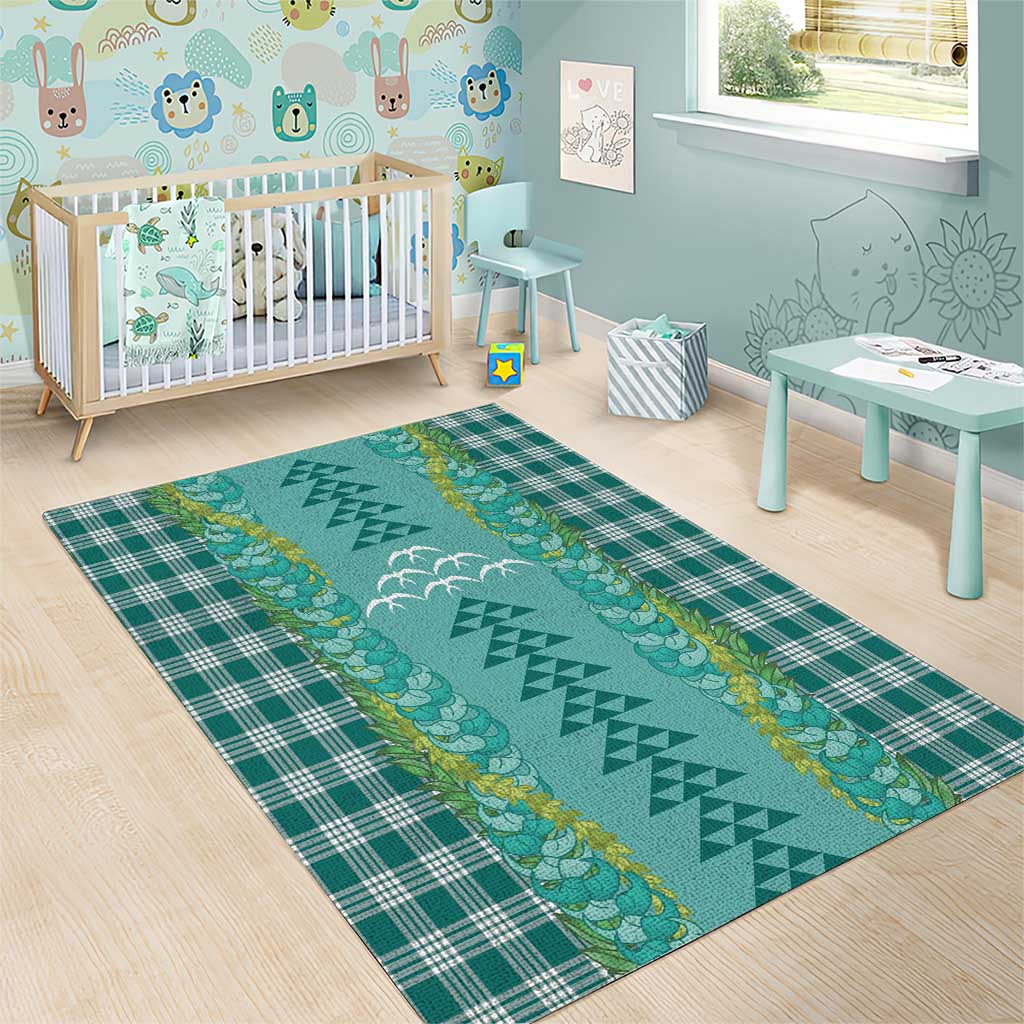 Teal Palaka Hawaii Iwa Bird Area Rug Hawaiian Kakau Jade Vine Lei LT14 - Polynesian Pride