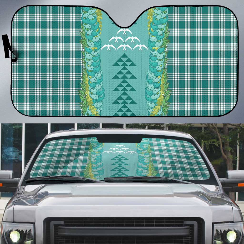 Teal Palaka Hawaii Iwa Bird Auto Sun Shade Hawaiian Kakau Jade Vine Lei LT14 Teal - Polynesian Pride