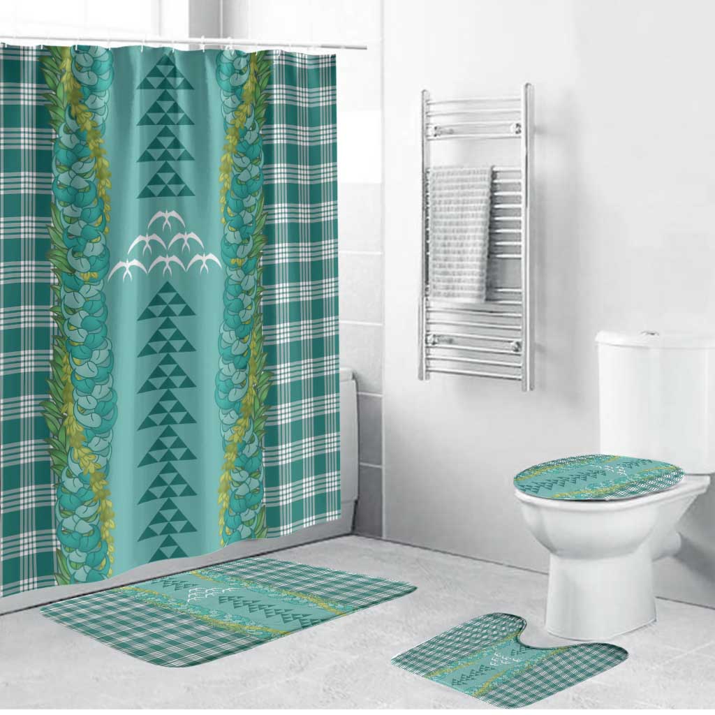 Teal Palaka Hawaii Iwa Bird Bathroom Set Hawaiian Kakau Jade Vine Lei LT14 Bathroom Set (4 pcs) Teal - Polynesian Pride
