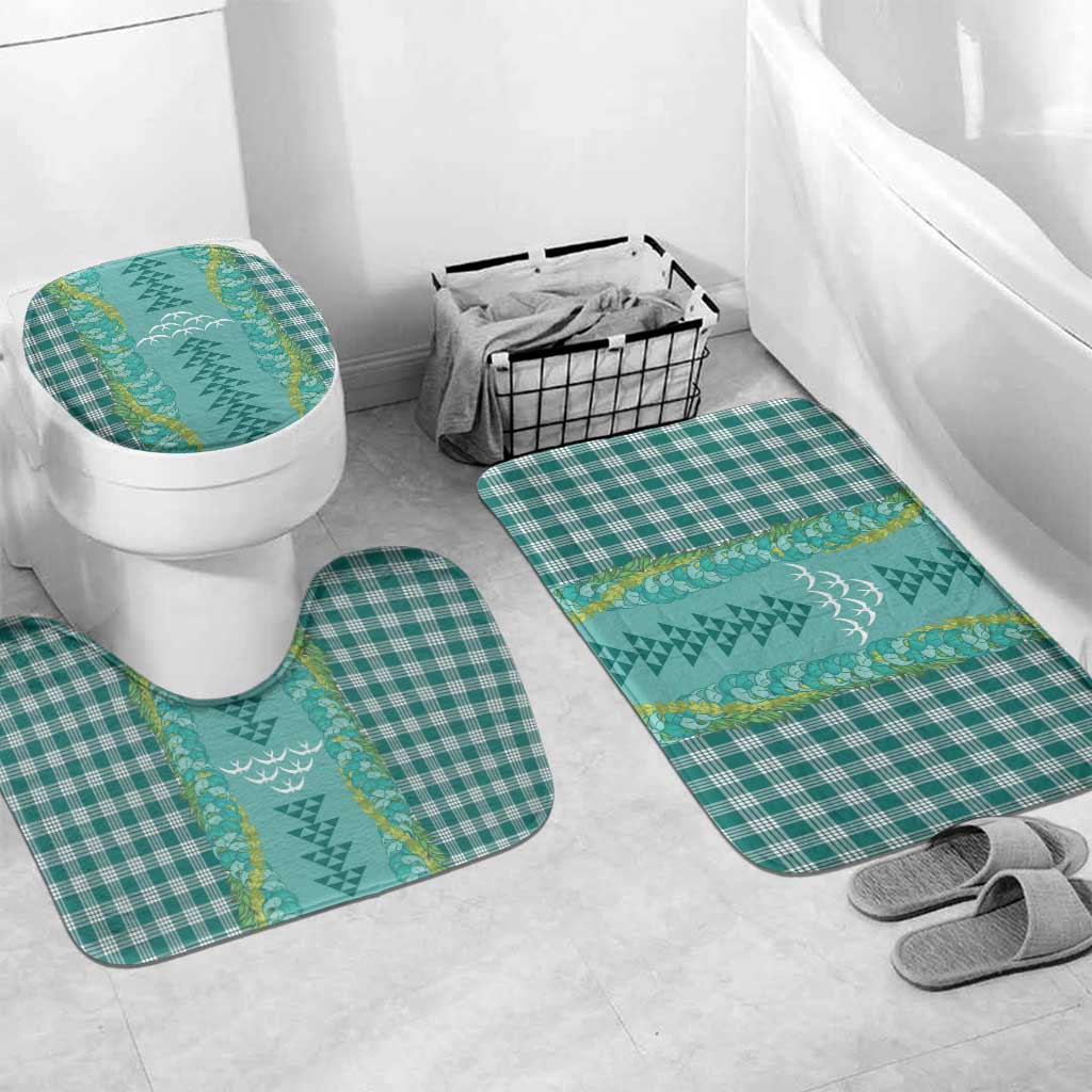 Teal Palaka Hawaii Iwa Bird Bathroom Set Hawaiian Kakau Jade Vine Lei LT14 Mat Set Only (3 pcs) One Size Teal - Polynesian Pride