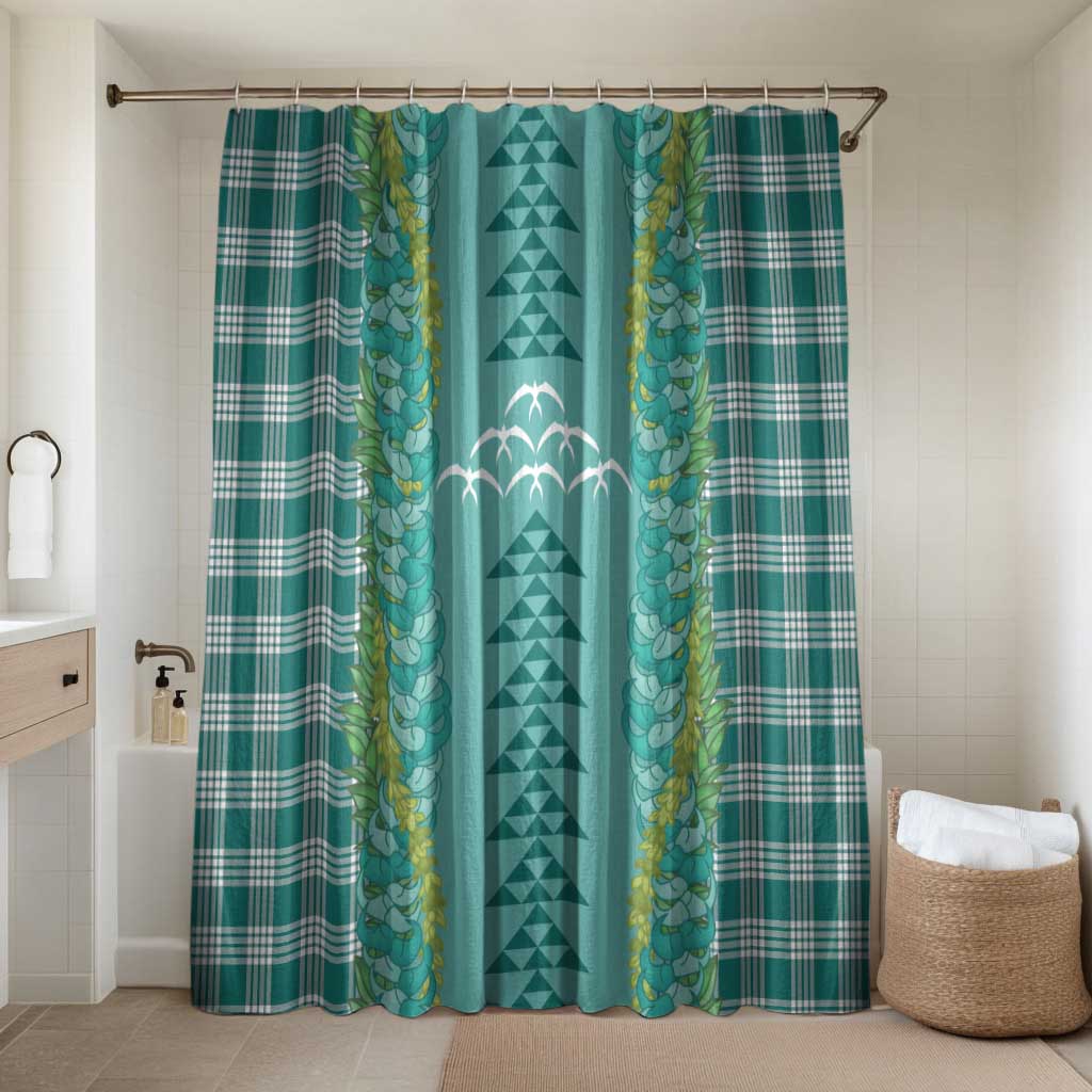 Teal Palaka Hawaii Iwa Bird Bathroom Set Hawaiian Kakau Jade Vine Lei LT14 Shower Curtain Only Teal - Polynesian Pride