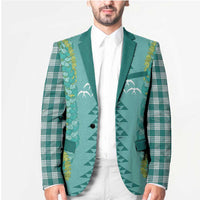 Teal Palaka Hawaii Iwa Bird Blazer Hawaiian Kakau Jade Vine Lei - Polynesian Pride