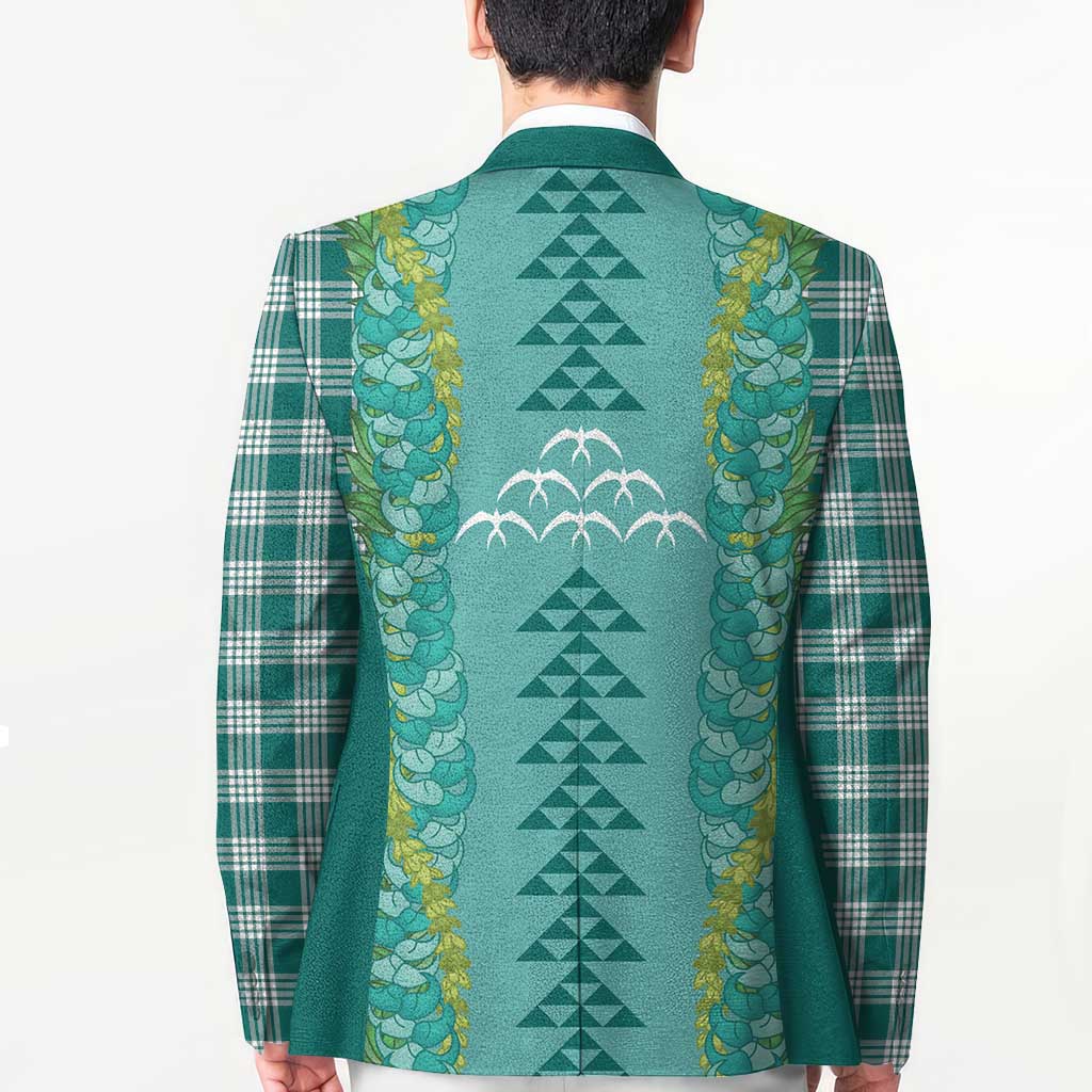Teal Palaka Hawaii Iwa Bird Blazer Hawaiian Kakau Jade Vine Lei - Polynesian Pride