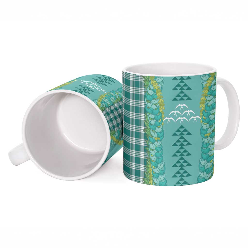 Teal Palaka Hawaii Iwa Bird Ceramic Mug Hawaiian Kakau Jade Vine Lei - Polynesian Pride