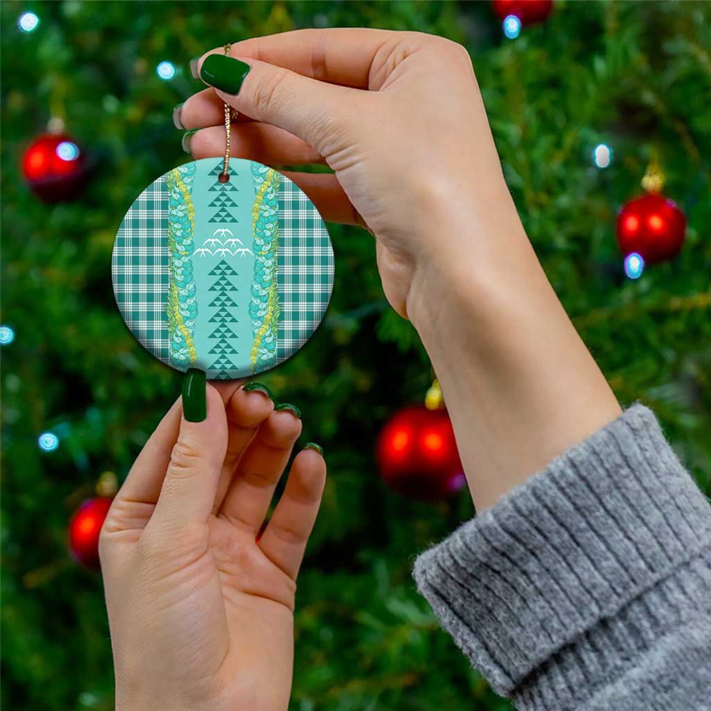 Teal Palaka Hawaii Iwa Bird Ceramic Ornament Hawaiian Kakau Jade Vine Lei - Polynesian Pride