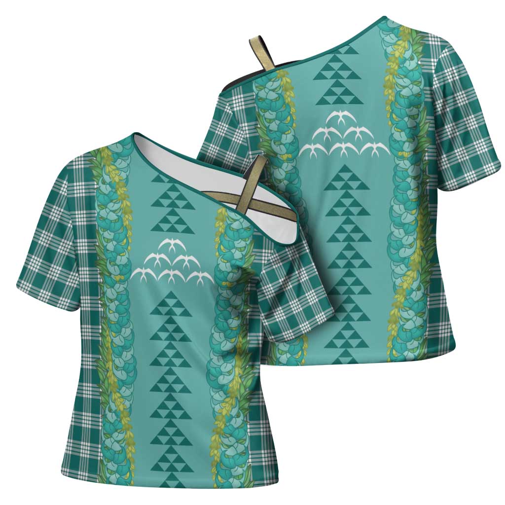Teal Palaka Hawaii Iwa Bird Cross Shoulder Shirt Hawaiian Kakau Jade Vine Lei LT14 - Polynesian Pride