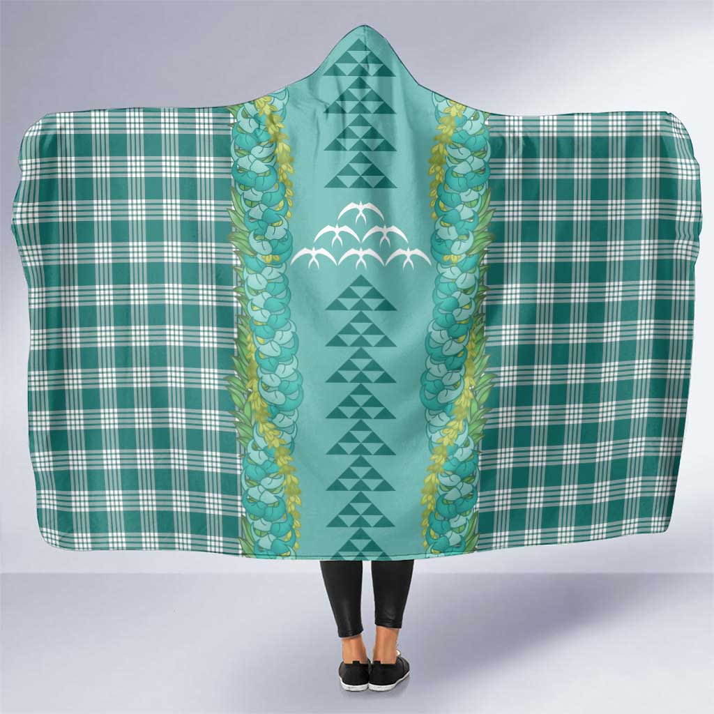 Teal Palaka Hawaii Iwa Bird Hooded Blanket Hawaiian Kakau Jade Vine Lei LT14 One Size Teal - Polynesian Pride