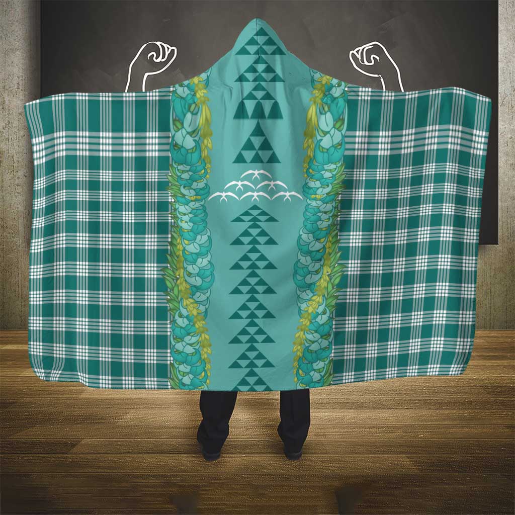 Teal Palaka Hawaii Iwa Bird Hooded Blanket Hawaiian Kakau Jade Vine Lei LT14 - Polynesian Pride
