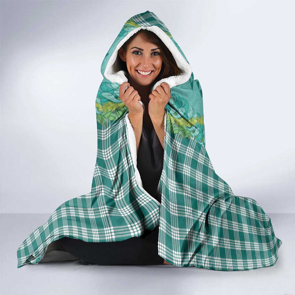 Teal Palaka Hawaii Iwa Bird Hooded Blanket Hawaiian Kakau Jade Vine Lei LT14 - Polynesian Pride