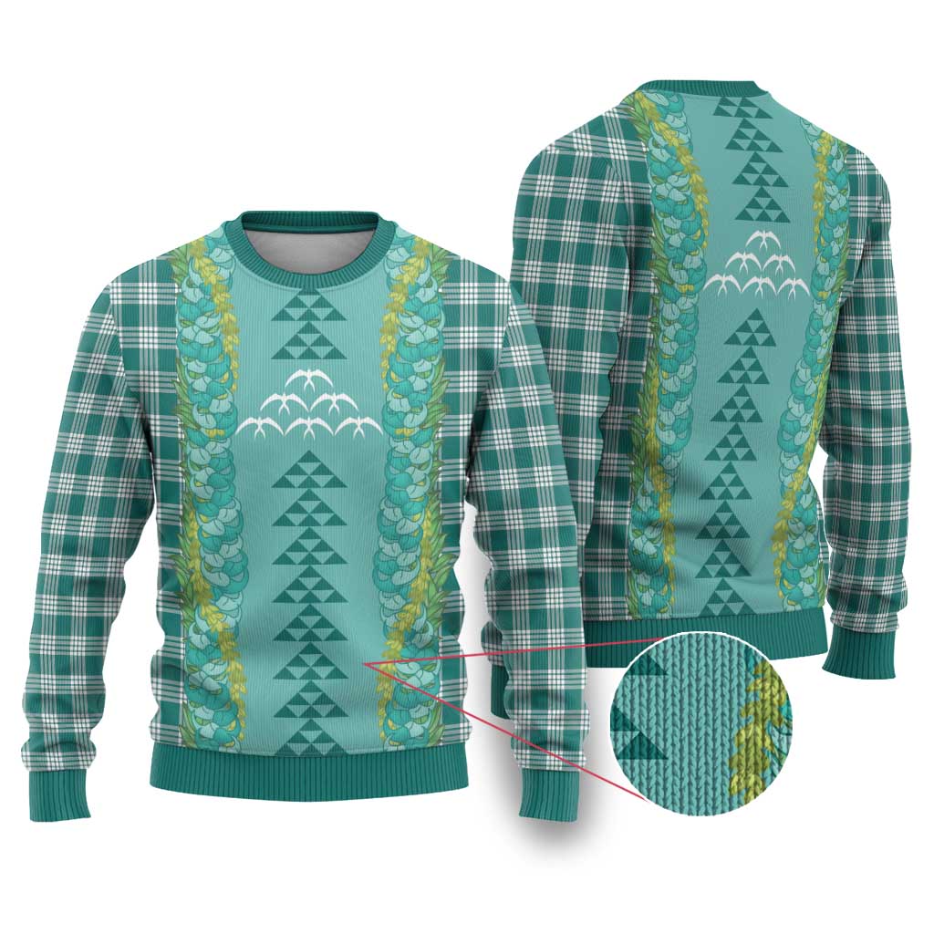 Teal Palaka Hawaii Iwa Bird Ugly Christmas Sweater Hawaiian Kakau Jade Vine Lei LT14 Teal - Polynesian Pride