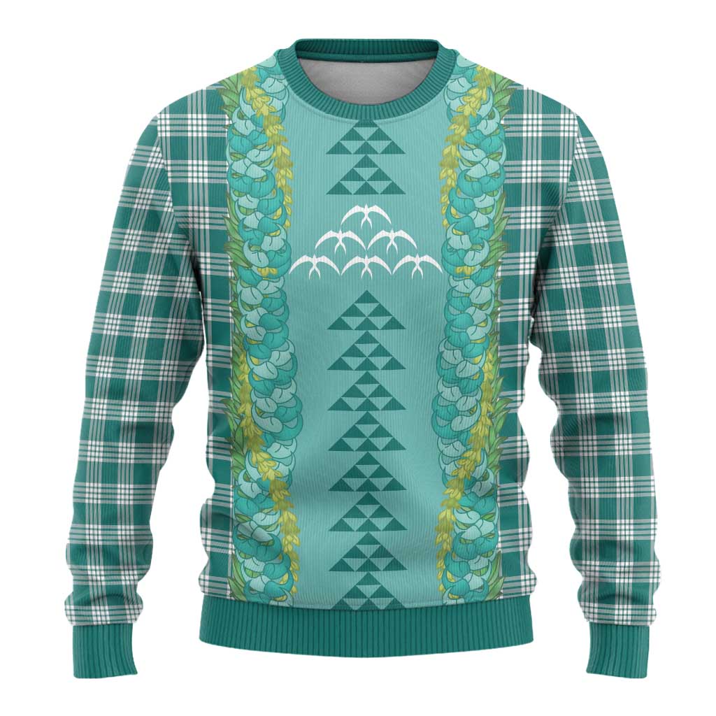 Teal Palaka Hawaii Iwa Bird Ugly Christmas Sweater Hawaiian Kakau Jade Vine Lei LT14 - Polynesian Pride