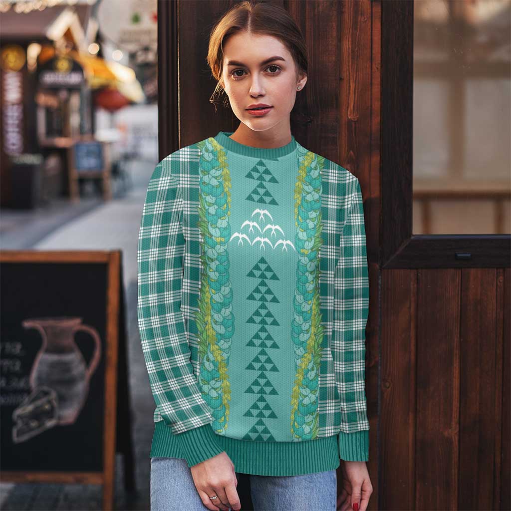 Teal Palaka Hawaii Iwa Bird Ugly Christmas Sweater Hawaiian Kakau Jade Vine Lei LT14 - Polynesian Pride