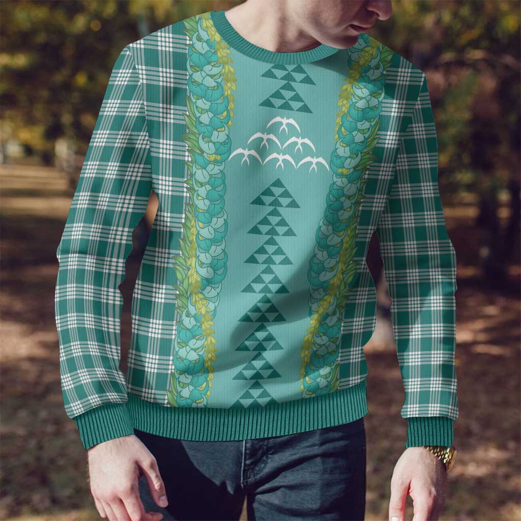 Teal Palaka Hawaii Iwa Bird Ugly Christmas Sweater Hawaiian Kakau Jade Vine Lei LT14 - Polynesian Pride