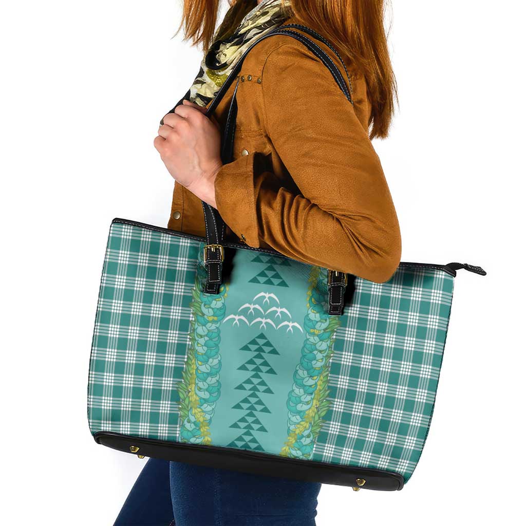 Teal Palaka Hawaii Iwa Bird Leather Tote Bag Hawaiian Kakau Jade Vine Lei LT14 Teal - Polynesian Pride