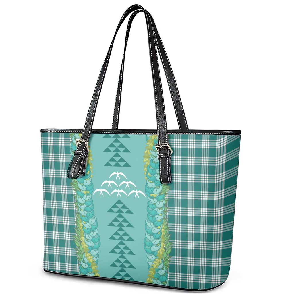 Teal Palaka Hawaii Iwa Bird Leather Tote Bag Hawaiian Kakau Jade Vine Lei LT14 - Polynesian Pride