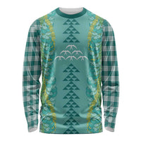 Teal Palaka Hawaii Iwa Bird Long Sleeve Shirt Hawaiian Kakau Jade Vine Lei LT14 Unisex Teal - Polynesian Pride
