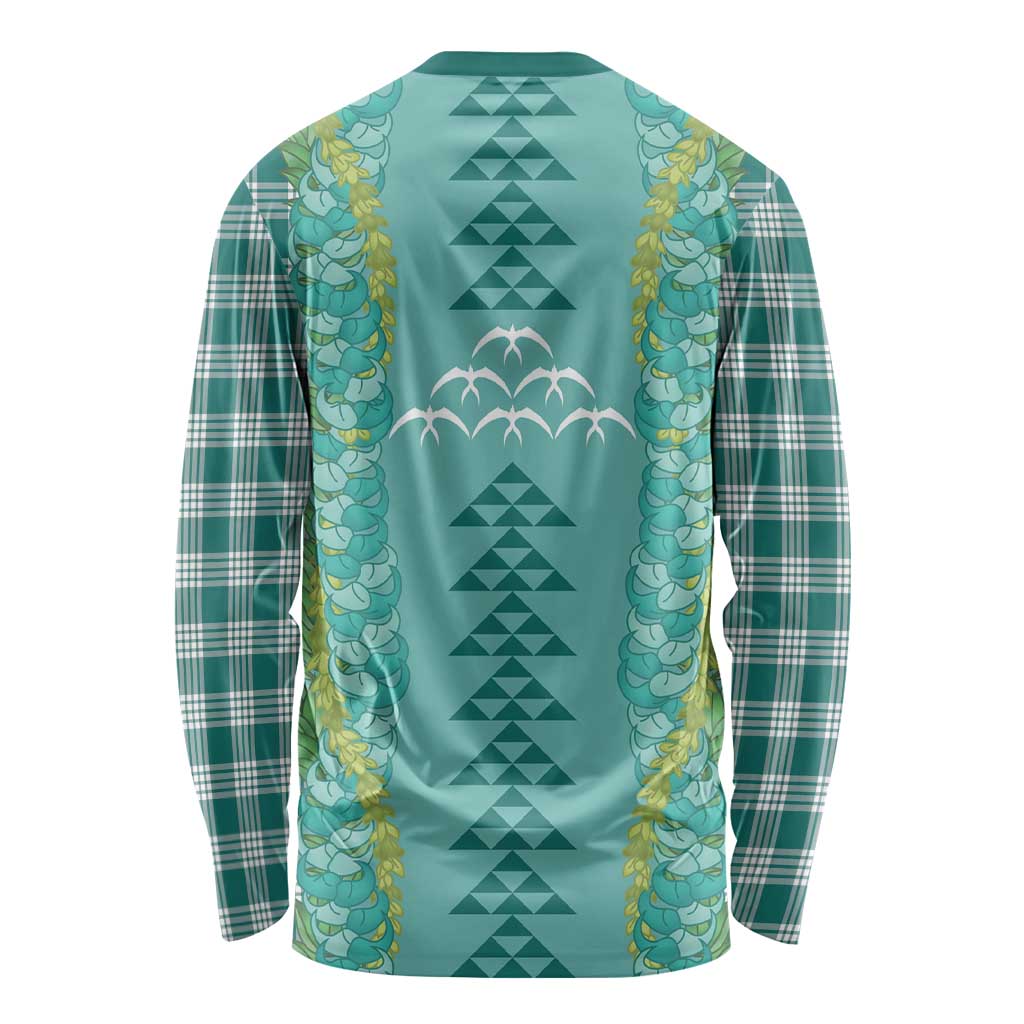 Teal Palaka Hawaii Iwa Bird Long Sleeve Shirt Hawaiian Kakau Jade Vine Lei LT14 - Polynesian Pride