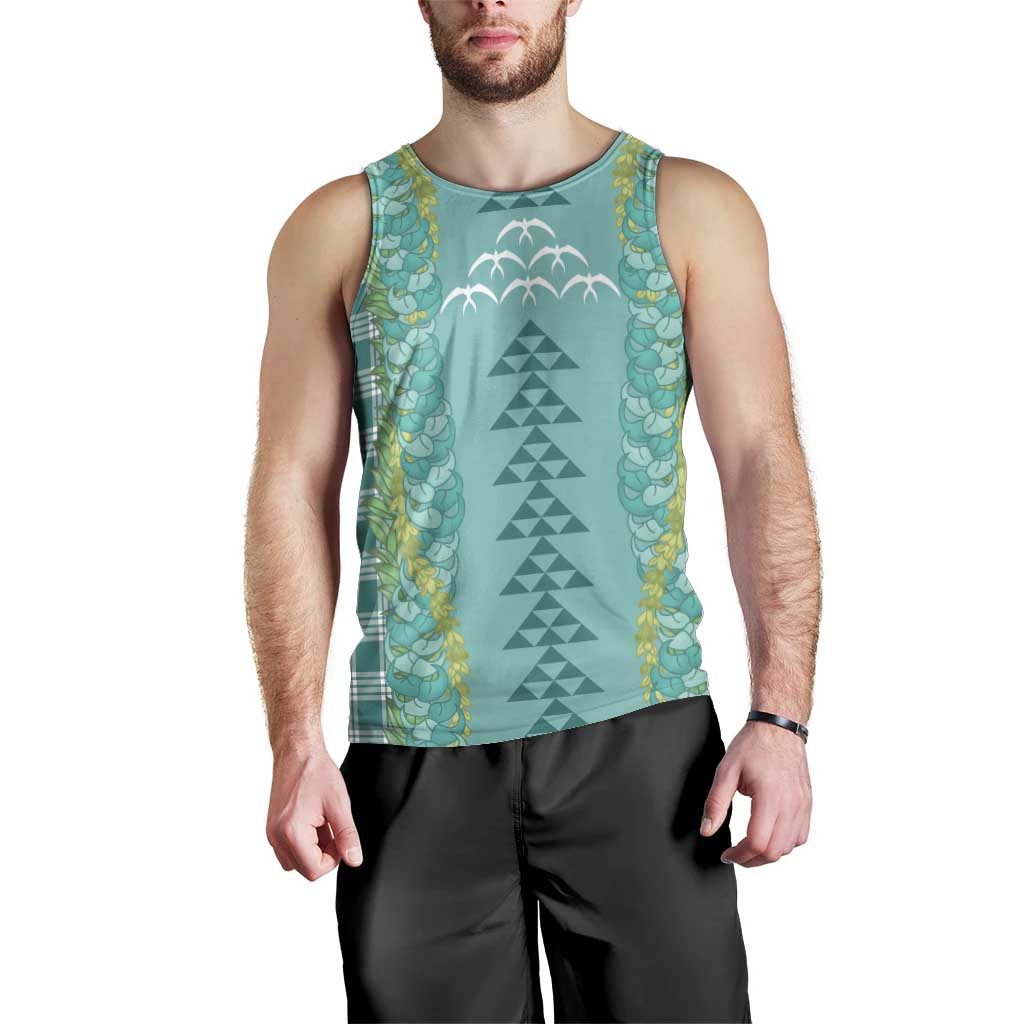 Teal Palaka Hawaii Iwa Bird Men Tank Top Hawaiian Kakau Jade Vine Lei LT14 - Polynesian Pride