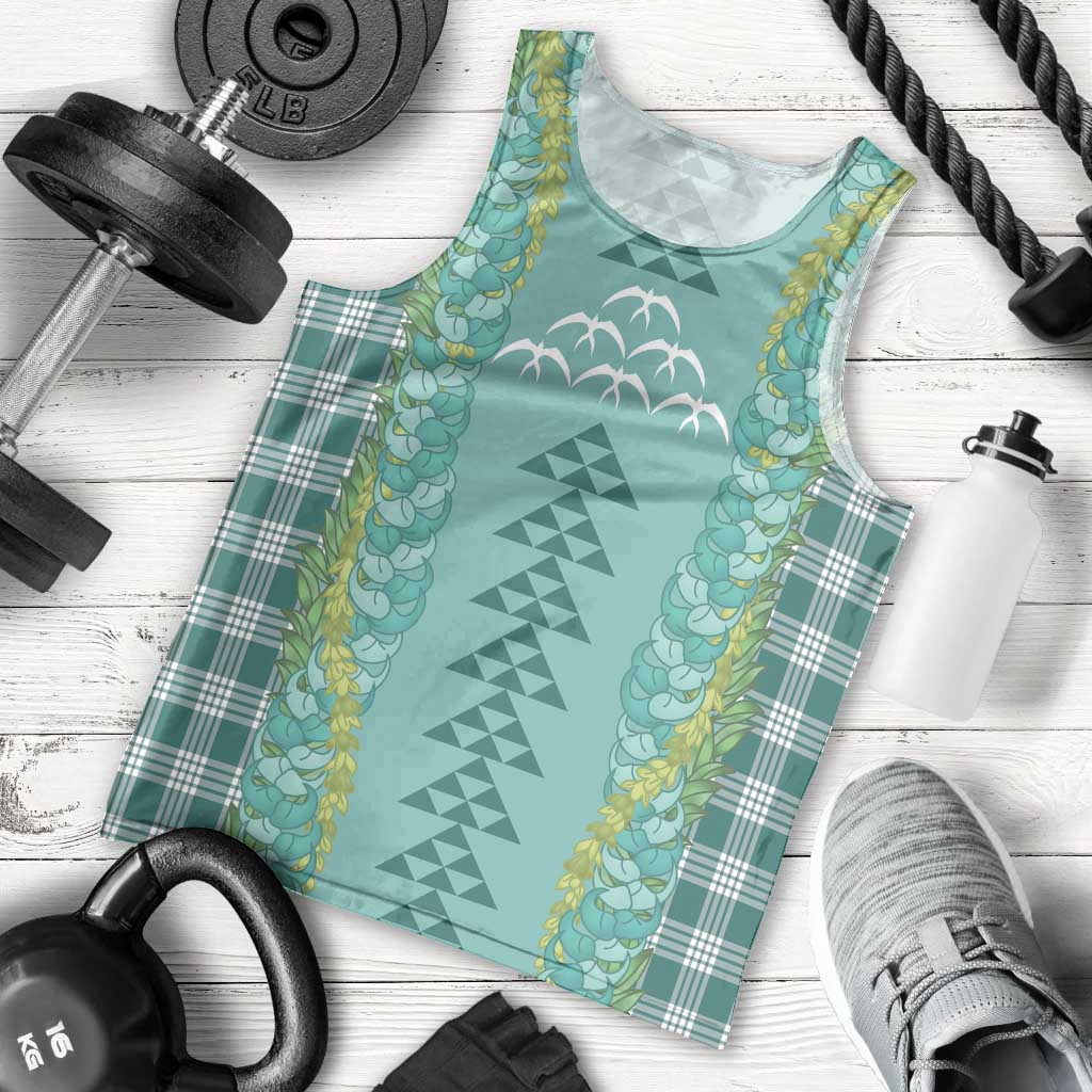 Teal Palaka Hawaii Iwa Bird Men Tank Top Hawaiian Kakau Jade Vine Lei LT14 - Polynesian Pride