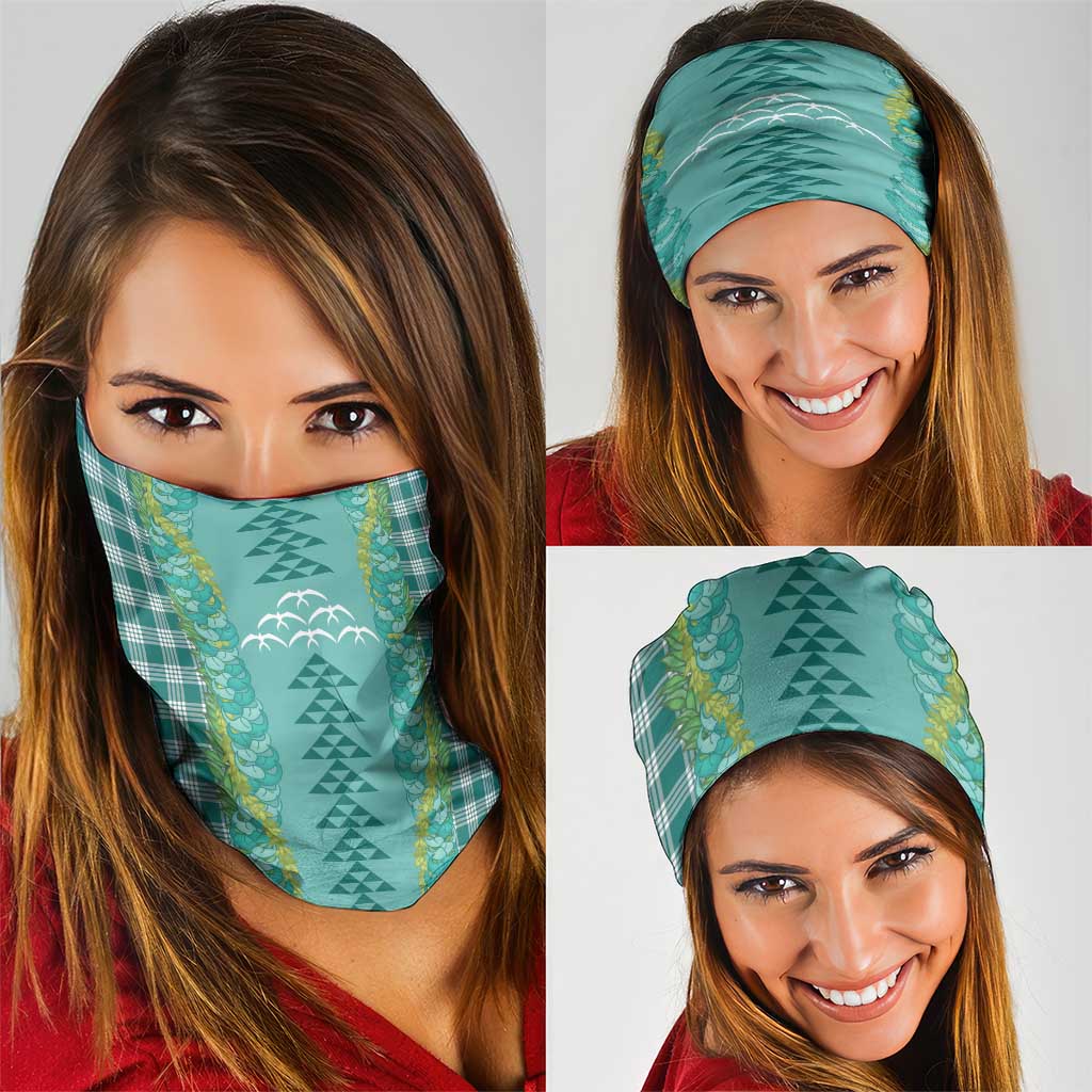Teal Palaka Hawaii Iwa Bird Neck Gaiter Hawaiian Kakau Jade Vine Lei LT14 - Polynesian Pride