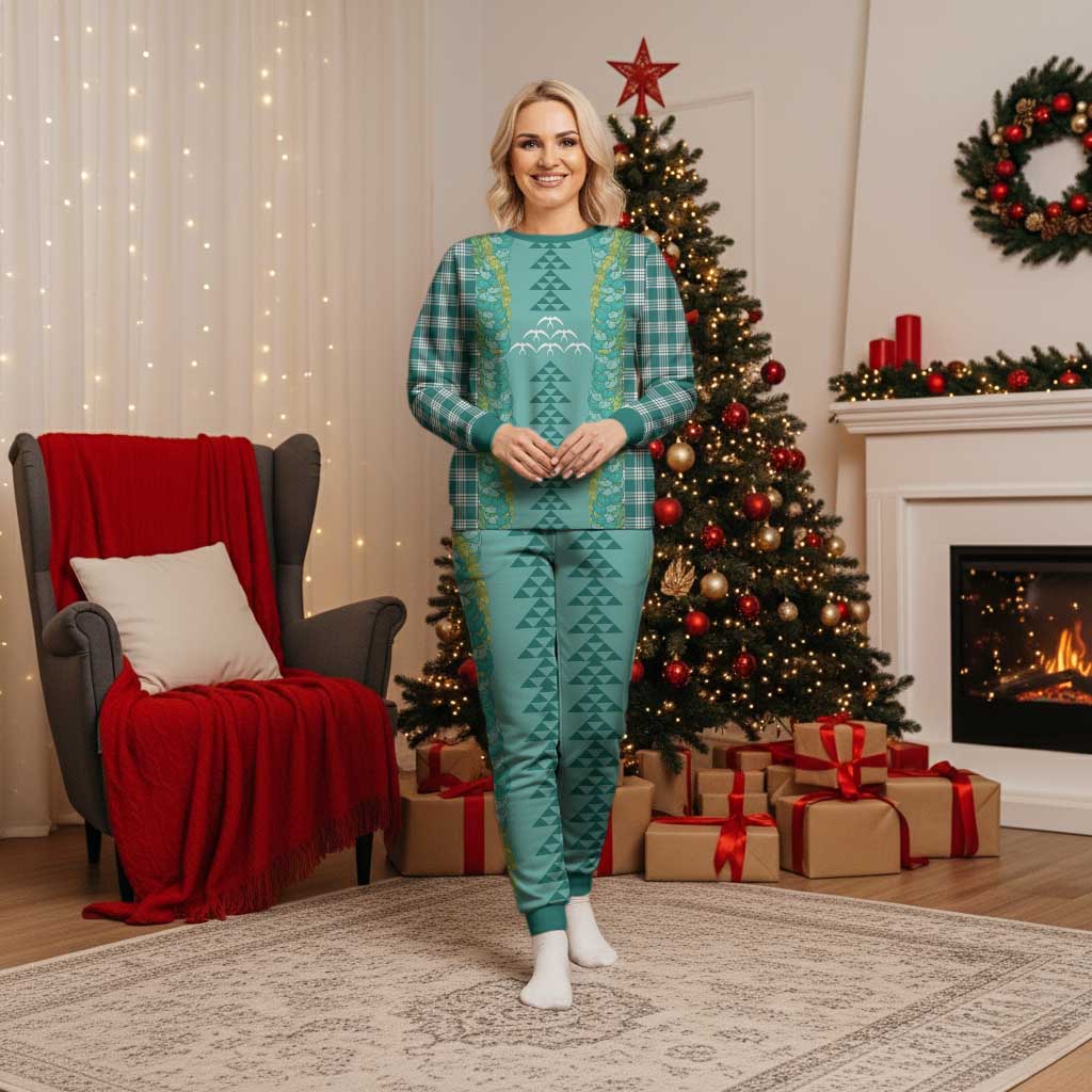 Teal Palaka Hawaii Iwa Bird Christmas Pajama Set Hawaiian Kakau Jade Vine Lei LT14 Women Teal - Polynesian Pride
